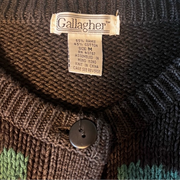 Vintage Gallagher Intarsia Knit Floral Cardigan Medium 1980s Shoulder Pads - Picture 4 of 9
